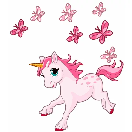 Ambiance Stenske nalepke Pink Unicorn in Papillons