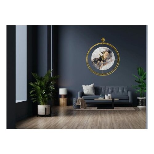 WALLXPERT Zidni sat Mclock-00123, 58x65x7 cm, zlatna boja Slike