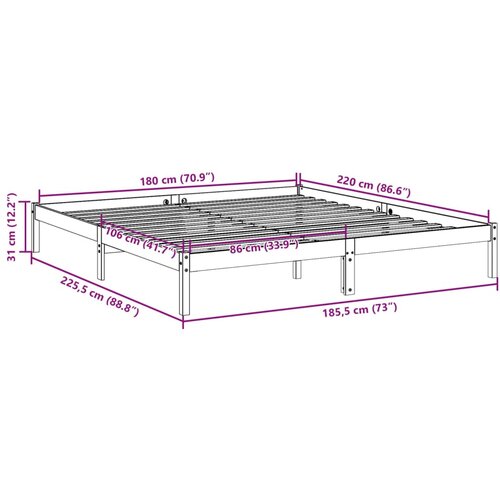  Dugi okvir kreveta bez madraca 180 x 220 cm od borovine Slike
