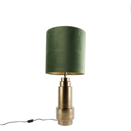 QAZQA Tafellamp brons velours kap groen met goud 40 cm - Bruut Cene