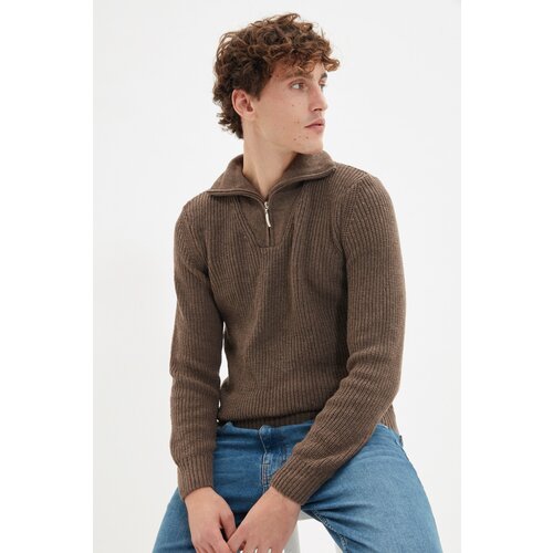 Trendyol Brown Men Regular Zipper Fisherman Knitwear Sweater Slike