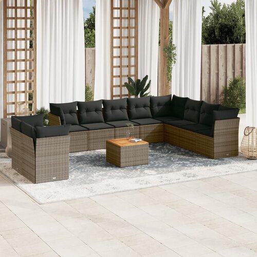 vidaXL 11-dijelni set vrtnih sofa od poliratana s jastucima sivi Cijene