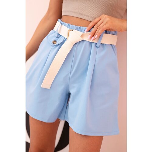 Kesi Włoski Women's high-waisted shorts with a belt blue Cijene