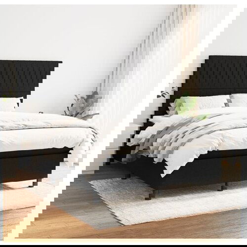 VidaXL Krevet s oprugama i madracem crni 140x200 cm od tkanine Slike