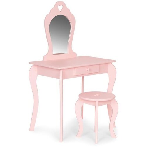 ECO TOYS Veliki Drveni Sto Za Šminkanje Za Devojčice Sa Ogledalom, Pink Cene