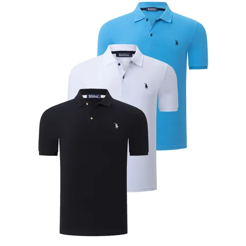 Dewberry TRIPLE SET T8561 MEN'S T-SHIRT-BLACK-WHITE-BLUE