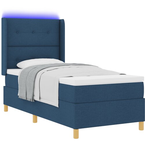 vidaXL Box Spring Postelja z Blazino in LED Modra 90x200 cm Tkanina, (22049359) Cene