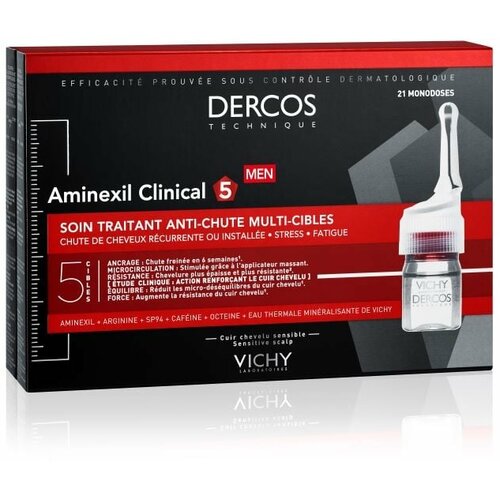 Vichy dercos aminexil clinical 5 ampule protiv opadanja kose za muškarce, 21 ampula Slike