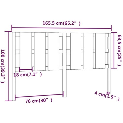  Uzglavlje za krevet sivo 165,5 x 4 x 100 cm od masivne borovine Slike