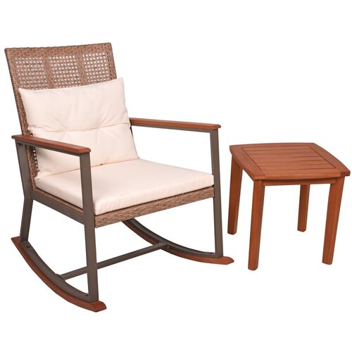Garden Pleasure Rjavi leseni gugalni stol z mizo Sinaloa - Slike