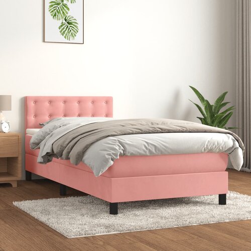 The Living Store Box spring postelja z vzmetnico roza 90x200 cm žamet - Box Spring Postelja, (21437639) Slike