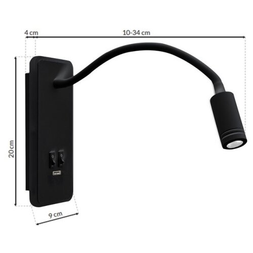  LED fleksibilna zidna lampica sa USB priključkom BASE LED/8W+LED/2W/230V crna Slike