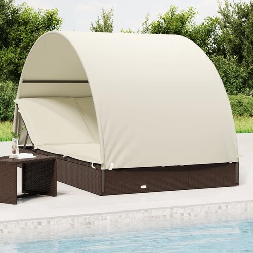 The Living Store Vrtni ležalnik za 2 osebi s streho rjav 211x112x140cm poliratan - Vrtna Postelja, (21465109) Slike