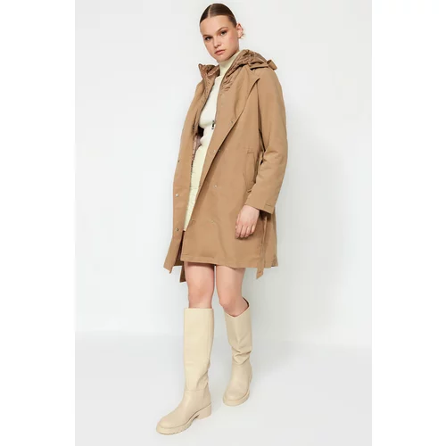 Trendyol Mink Oversize Wide-Cut Trench Coat with a Belt