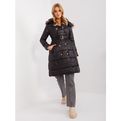 Fashion Hunters Black quilted winter jacket with buttons Slike