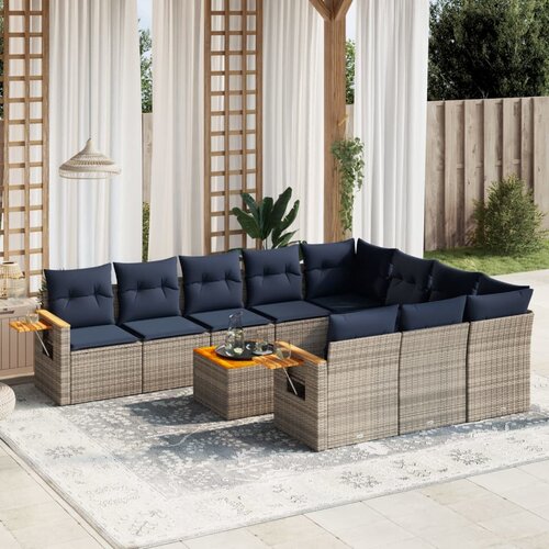 vidaXL 11-dijelni set vrtnih sofa od poliratana s jastucima sivi Cijene