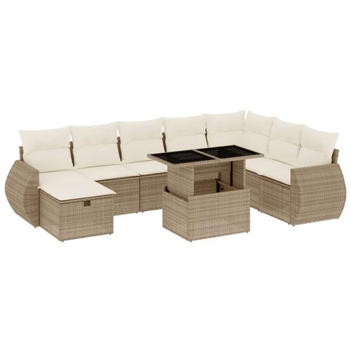 VidaXL 9-dijelni set vrtnih sofa s jastucima bež od poliratana Slike