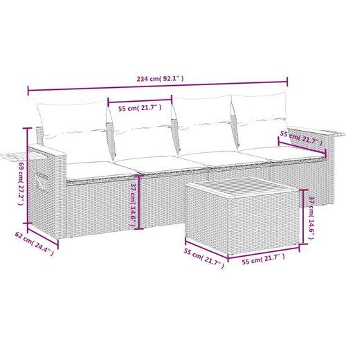  Vrtna garnitura - 5-dijelni set vrtnih sofa od poliratana s jastucima sivi - Siva Sa stolom 1 Slike