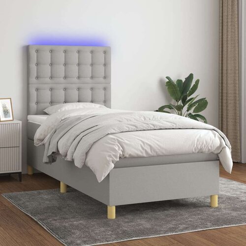  Box spring postelja z vzmetnico LED svetlo siva 90x190 cm blago, (20789403) Cene