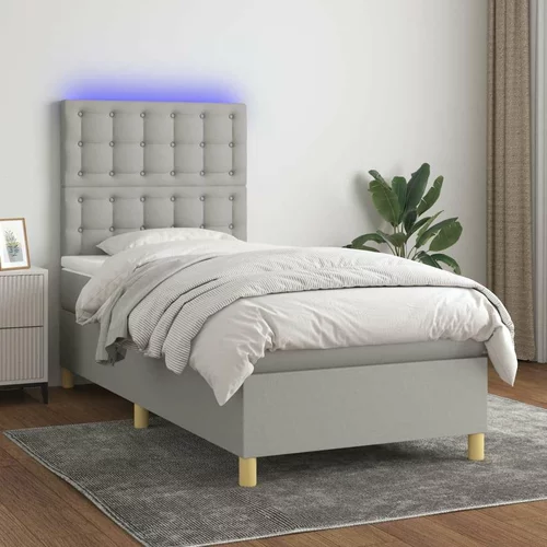  Box spring postelja z vzmetnico LED svetlo siva 90x190 cm blago, (20789403)