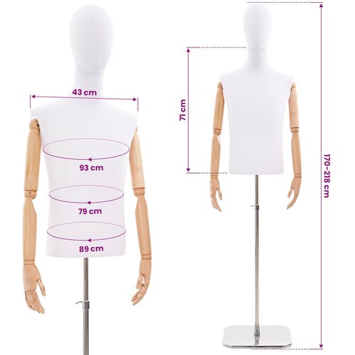  Podesiva lutka 170-218 cm s postoljem Mu&amp;scaron;karac PP Bijela Slike