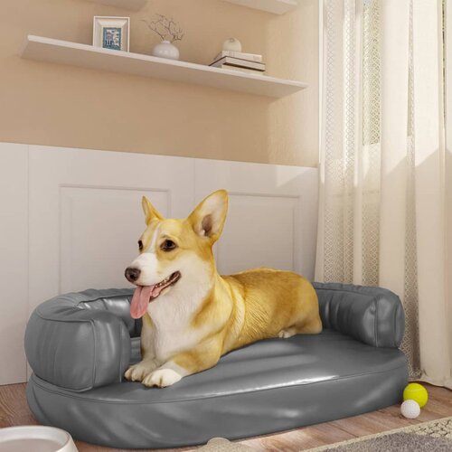 VidaXL Ergonomski pjenasti krevet za pse sivi 75 x 53 cm umjetna koža Slike