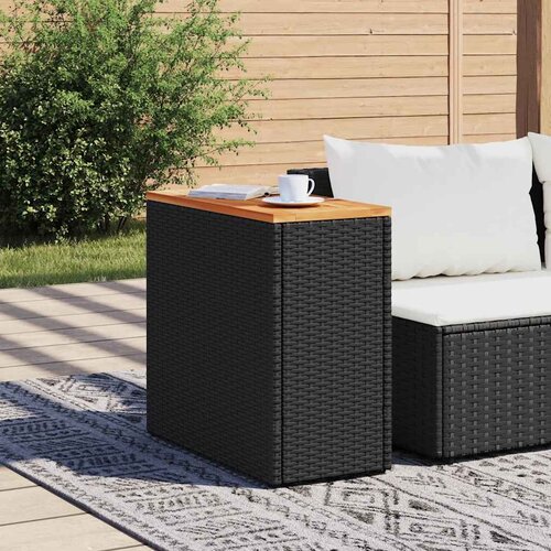 Vrtni bočni stol s drvenom pločom crni 58x27,5x55 cm poli ratan Slike