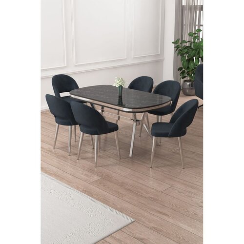 Hanah home trpezarijski set Jita, sto i 6 stolica, ploča u dekoru Sonata, hromirane noge, antracit tkanina Babyface Cene