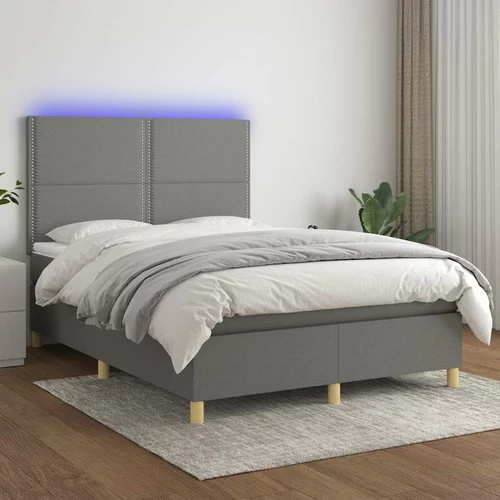  Box spring postelja z vzmetnico LED temno siva 140x190 cm blago, (20724814)