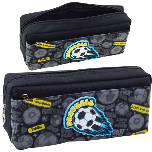 Pencil Case School Organizer with Football Two Pockets Black Slike