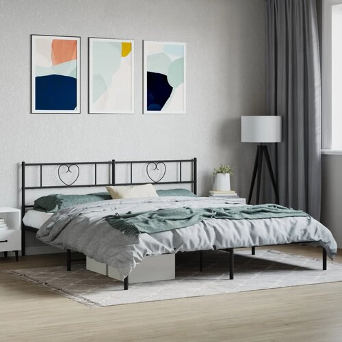VidaXL Kovinski posteljni okvir z vzglavjem črn 180x200 cm Slike