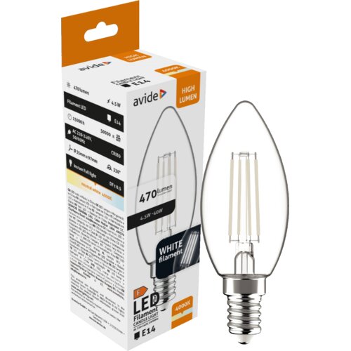 Avide Žarnica, LED 4.5W, E14, 4000K, 230V AC, bela svetloba - White Filament Candle 4.5W E14 Slike