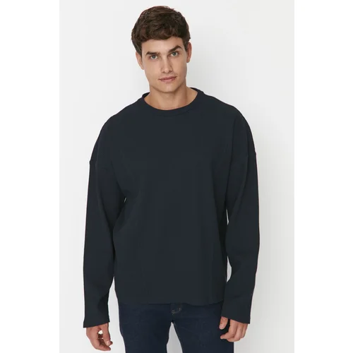 Trendyol Navy Blue Men's Oversize Fit Crew Neck Stitching Detailed T-Shirt