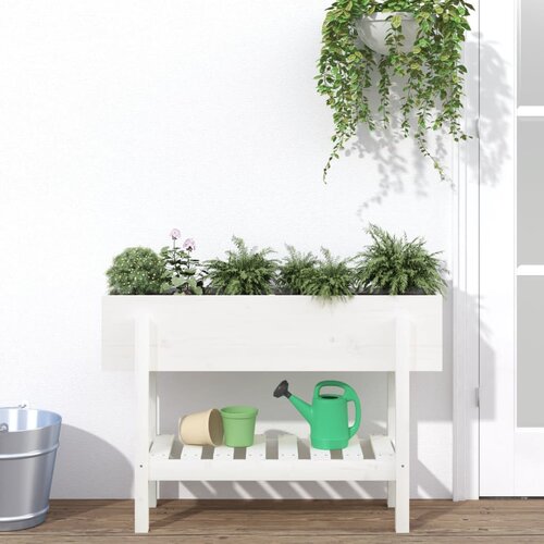 VidaXL Povi&amp;scaron;ena vrtna gredica bijela 101 x 30 x 69 cm masivna borovina Slike