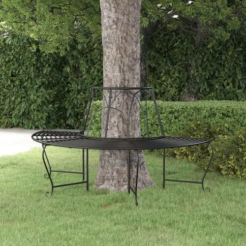 vidaXL Polkrožna klop za okrog drevesa Ø159 cm črno jeklo
