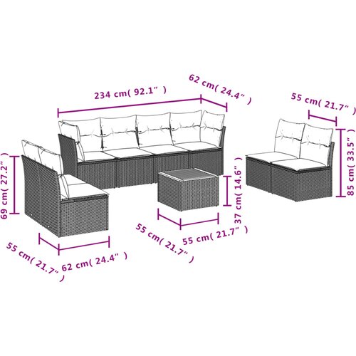  9-dijelni set vrtnih sofa s jastucima crni od poliratana Slike