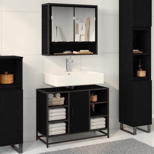  Set namje&scaron;taja za kupaonicu 2 kom. Crni hrast Konstruirano drvo Crna 80 x 33 x 60 cm Cijene