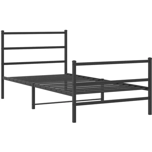 vidaXL Kovinski posteljni okvir z vzglavjem in vznožjem črn 107x203 cm, (21007131)