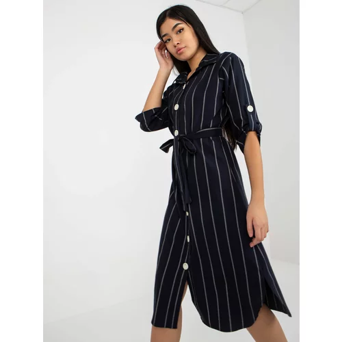 Fashion Hunters Dark blue striped shirt dress with large buttons