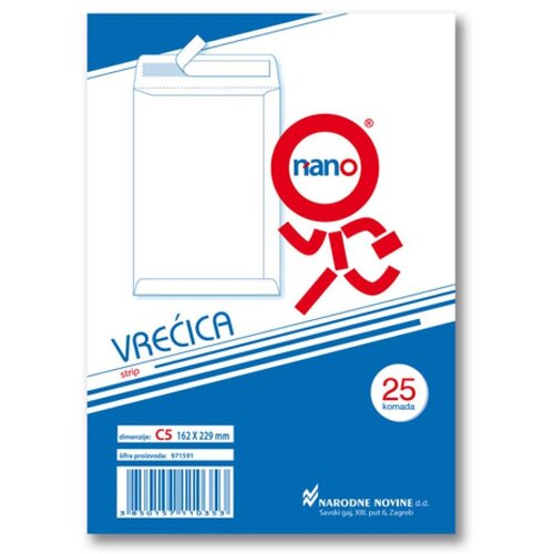 NANO Vrećice 162x229 mm C5-BB strip, bijela, 25/1 Cijene