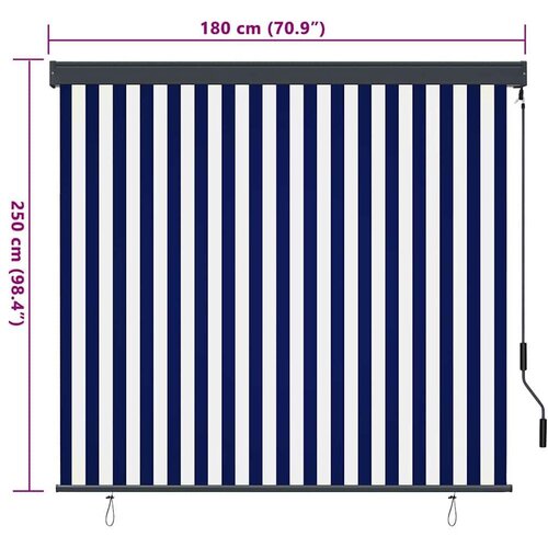 VidaXL Vanjska Roleta Prugasti Plava i bijela 180 x 250 cm tkanina Slike