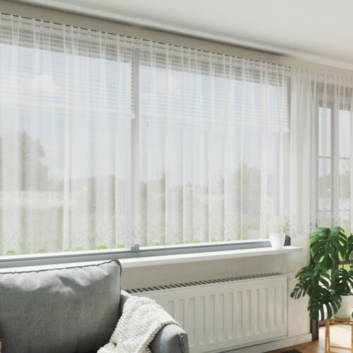 vidaXL Čipkasta zavjesa sa zavjesama Cvjetni Bijela 900 x 160 cm Poliester Cijene