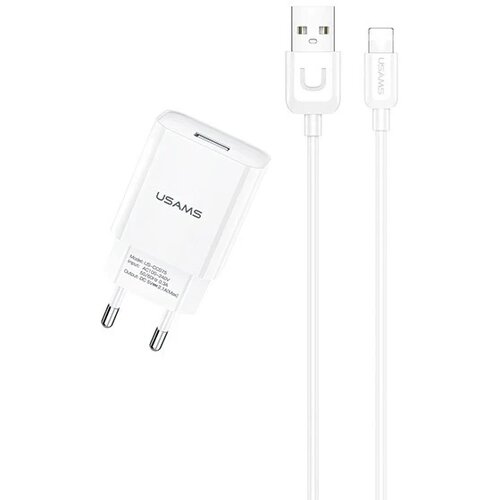Usams T21 Charger kit- T18 single USB EU punjač +Uturn Lightning kabl white Slike