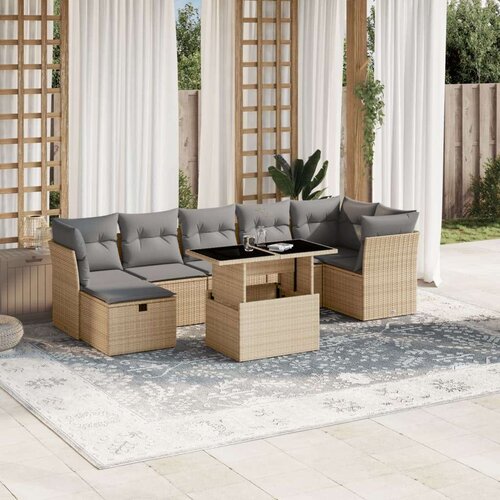 VidaXL 8-dijelni set vrtnih sofa od poliratana s jastucima bež Slike