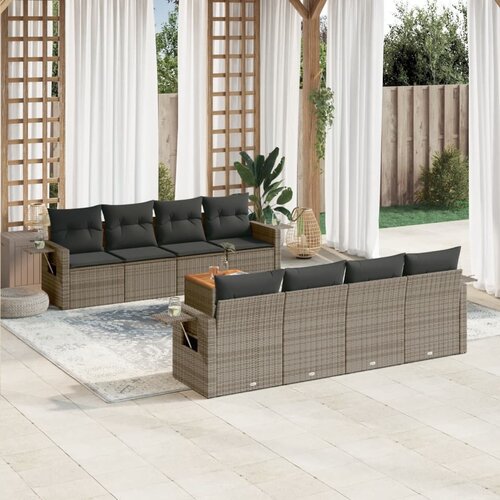 VidaXL 9-dijelni set vrtnih sofa od poliratana s jastucima sivi Slike