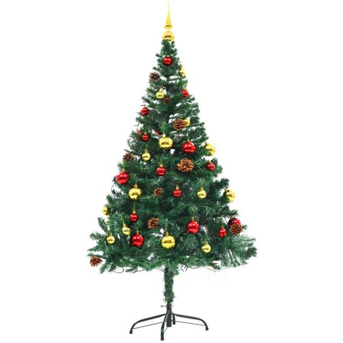 VidaXL umjetno božićno drvce s kuglicama i led svjetlima zeleno 150cm Slike
