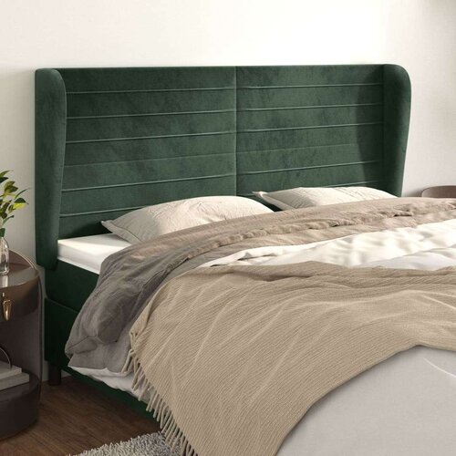  Uzglavlje s u&amp;scaron;ima tamnozeleno 203x23x118/128 cm bar&amp;scaron;unasto Slike