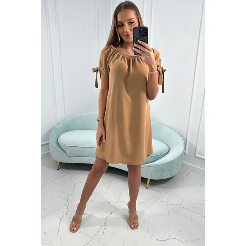 Kesi Dress with tie on the sleeves camel Slike