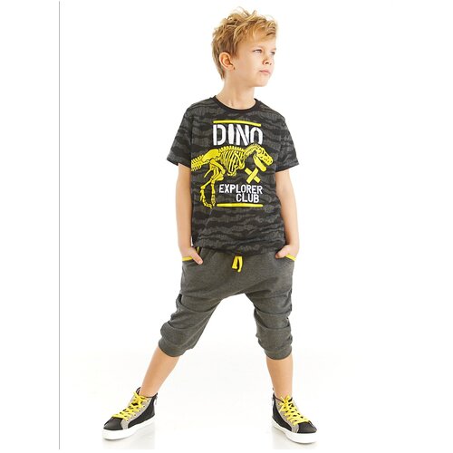 Mushi Dino Explorer Boys&amp;#039; Camouflage T-shirt, Gray Capri Shorts Summer Suit. Slike