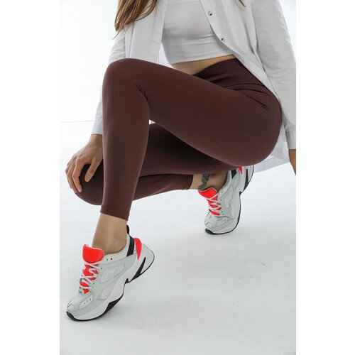 Dewberry 80927 High Waist Ribbed Interlock Womens Tights-COFFEE Slike